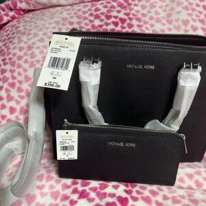 Michael Kors Black Satchel and Pouch Set